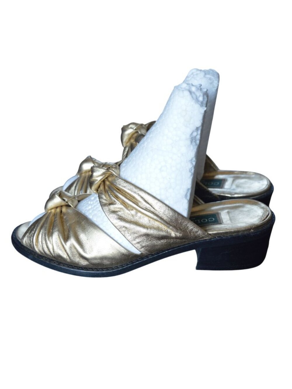 Vintage Cole Haan Metallic Gold Double Strap Backless Sandals Women's Size 6.5